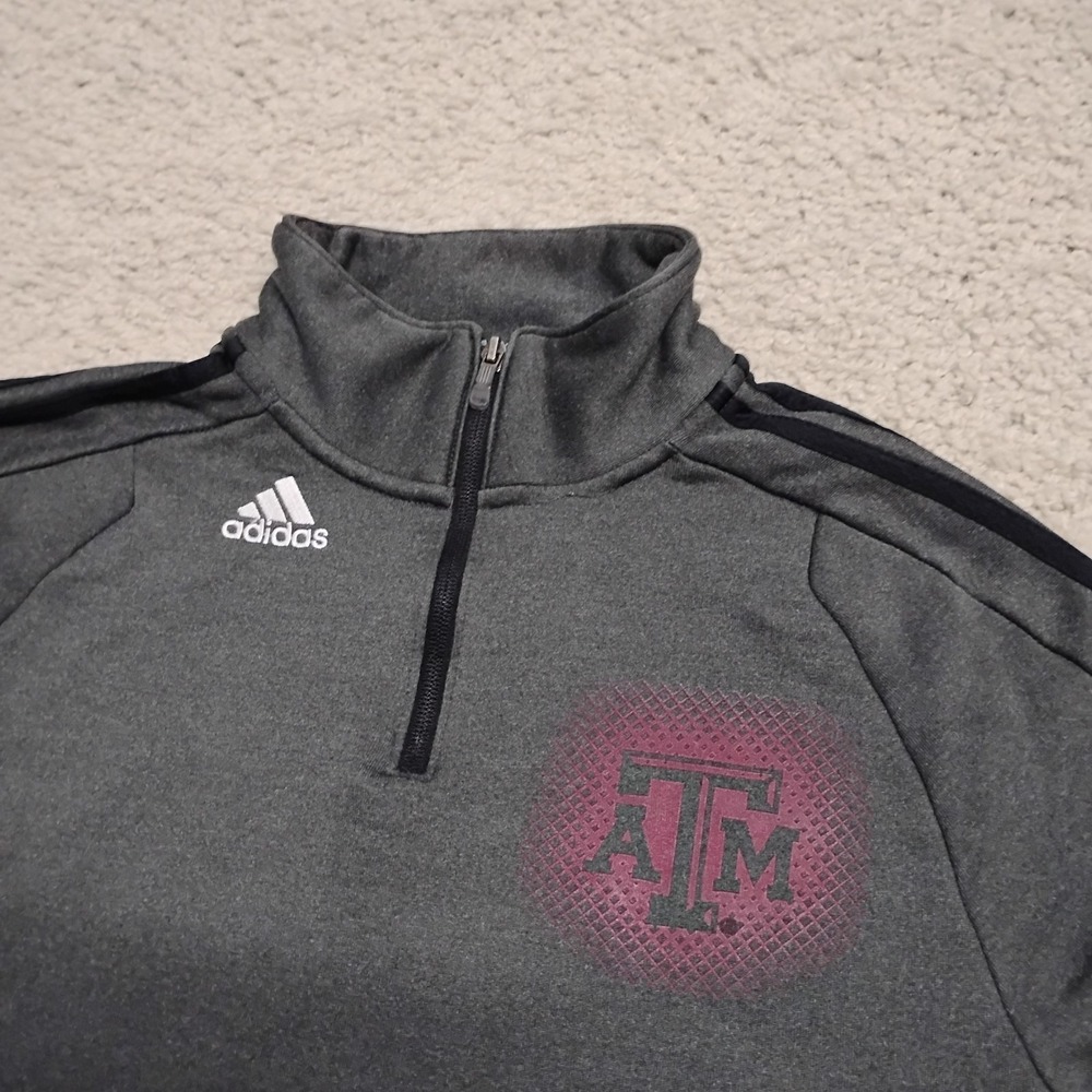 Texas A&M Aggies Sweater Mens Medium Gray Adidas 1/4 Zip Sweatshirt Ncaa Sports